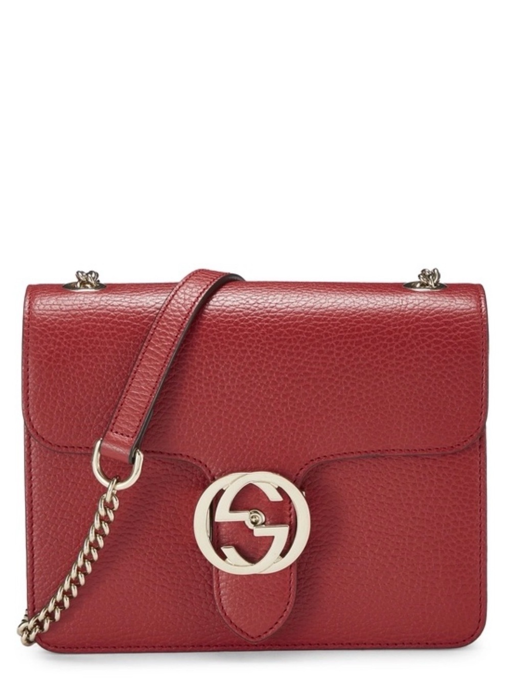 Gucci Red Leather Shoulder Bag with Double G Logo and Chain Strap